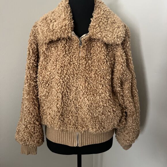 Rebecca Taylor La Vie Faux Shearling Jacket Bomber Jacket Size Medium - Picture 3 of 11